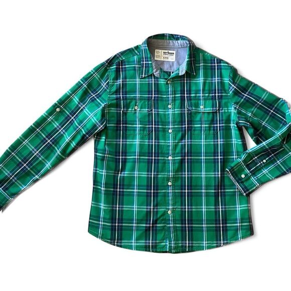 Urban Pipeline Men's XL Cotton Green Plaid Pocket Button Up Long Sleeve Shirt - Picture 1 of 5